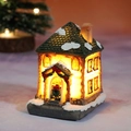 LED lighted resin Christmas snow house miniature with stone texture and colorful paint - Style A