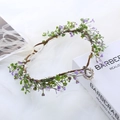 Fairy flower crown headband with purple blossoms and crystal droplet in variant view - White Garland with Pendant