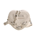 White heart-shaped crossbody bag with vintage rivets and Y2K aesthetic in silver hardware - 18*6.5*16 / Off White