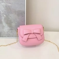 Chic pink girls mini crossbody bag with a large bow and gold metal chain strap - Pink