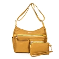 Waterproof yellow nylon shoulder bag set with matching small pouch for women - Yellow