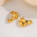 Gold ribbed textured hoop earrings with smooth spherical accents and 18k gold plating - Gold Spliced