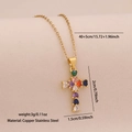 Gold cross necklace featuring vibrant colorful heart-shaped crystal stone inlay - Heart-shaped Colored Zirconia Style (7#)
