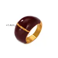 Polished gold stainless steel ring with 1.4cm wide burgundy red enamel inlay band - US 6 / Golden Red