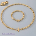 Golden stainless steel OT buckle chain jewelry set with 6.8mm width necklace and bracelet - Bracelet 20CM / 6.8mm / Gold