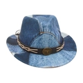 Amerikaanse western jazzhoed voor kinderen in blauwe denimwash met bronzen stierenkop - Kindermaat / Lichtblauw