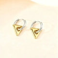 Minimalist silver hoop earrings with gold triangle charm pendants for women - Triangle Shape / Gold and Silver Two-tone