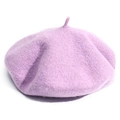 Detailed texture of light purple wool beret hat with a classic top stem on white background - Light Purple