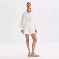 Women's cream half-zip sweatshirt and drawstring shorts set with vintage club graphics - S / White