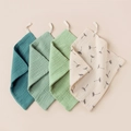 4-pack muslin cotton baby face towels with dandelion print and convenient hanging loops - Dandelion and Green Style