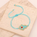 Detail der Hamsa-Hand Perlenarmband mit blauer Kordel und verstellbarem Zugverschluss - 5# Seeblau Rot