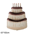 Three-layer birthday cake foil balloon in cream and brown with five candles 63x102cm - Matte Three-Layer Cake
