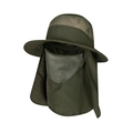 Detail view of deep olive green sun hat with breathable mesh and detachable face shield - M (56-58cm) / Army Green