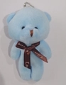 Blue plush teddy bear keychain with soft fur and brown 'Love' printed ribbon detail - Sky Blue