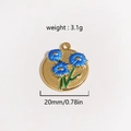 Ciondolo tondo dorato stile vintage con fiori in smalto blu e specifiche di misura - Oro Blu