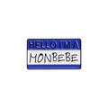 Blue and white enamel name tag badge with Hello I'm a Monbebe lettering for backpacks - MONBEBE-Dark Blue