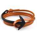 Macro view of brown multilayer leather cord with black metal anchor hook fastener - Black Brown