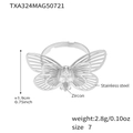 Silver adjustable stainless steel butterfly ring with marquise cut zircon stone - US 7 / Steel Color Butterfly Zirconia Ring