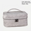Borsa cosmetica a doppio strato grigio spazio con trama denim e doppia cerniera - Stile Semplice / Grigio (Standard)