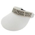 Summer open top straw sun hat for women with adjustable 'NEVER MIND' lettered headband - White