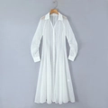 Detail of white long-sleeved sheer maxi dress with shirt collar and front buttons - XS / White