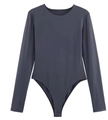 Detailed flat lay of a dark grey long sleeve bodysuit with round neck on white background - S / Dark Gray