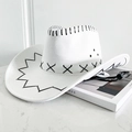 Cappello da cowboy bianco con cuciture a croce nere e sottogola regolabile - S (54-56cm) Bambini / Bianco