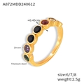 Elegant 18K gold plated titanium steel ring with five multi-colored zircon stones - US 6 / Gold Color Multicolored Zirconia