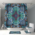 Bohemian mandala shower curtain and anti-slip bath mat set with teal and navy paisley design - Shower Curtain 90x180 / Ethnic Deep Blue Mandala (kq008)