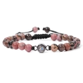 Bracelet en pierres naturelles roses avec projection 100 langues et cordon noir - Rhodonite