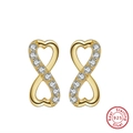 Infinity heart sterling silver gold plated stud earrings with sparkling cubic zirconia - SE359-14K-Gold Infinity Heart