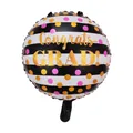 18-inch Congrats Grad balloon with black and white stripes and gold glitter dots - 18 Inch Graduation Gold Dots Round Balloon