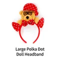 Christmas reindeer antler headband with a yellow plush bear wearing a polka dot hat - TK-20-3 (Polka Dot Single Head Plush Headband - Bear)