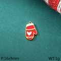 Red Christmas glove charm with white heart and gold trim in 16x9mm size - Red Glove Heart Style (KLJ10432-ZLA)