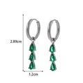 Silver geometric stainless steel drop earrings with triple green emerald zircons - Silver 3-Teardrop Green Zircon Dangle Earrings