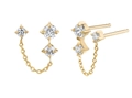 Elegant 925 sterling silver golden chain earrings with sparkling round cubic zirconia - Tassel Zircon Ear Line