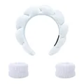 Three-piece white spa set including twisted microfiber headband and matching wristbands - Headband Wristband Set / White