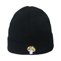 Black ribbed beanie featuring yellow mushroom embroidery and cozy knitted texture - M (56-58cm) / Gold Mushroom Pattern (A)