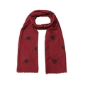 Winter wine red scarf with black bull head print and fringe edges on white background - 70*180cm / Burgundy