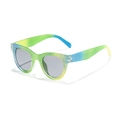 Kids round glitter sunglasses with blue green yellow gradient frames and dark lenses - Blue Yellow Gradient Glitter