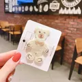 Lindo clip de pelo de oso de lana de cordero crema con lazo marrón hecho a mano - J-33-Oso con Pajarita Beige