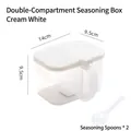 Creamy white 2-compartment plastic spice box with thick handle and small spoons - 2-Grid - Cream White
