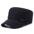 Berretto militare invernale da uomo blu scuro in tessuto spesso con stemma in metallo - Regolabile / Etichetta con Lettera Blu Navy