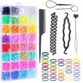 Colorful hair elastic set with storage box, comb, and styling tools for women and girls - 32-Grid Colorful Set (Approx. 1600pcs, No Accessories)
