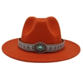 Détail du chapeau en feutre rouille avec incrustation turquoise et bandeau ethnique - M (56-58cm) / Couleur caramel