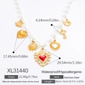 Ciondoli a cuore e sole in acciaio dorato su collana di perle con dimensioni - Stile Multi-Ciondolo Perla Cuore (XL31440) / Placcato Oro 18K