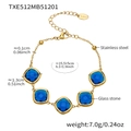 Golden stainless steel bracelet with five square blue glass stones and lobster clasp - Bracelet / Gold-White