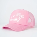 Casquette trucker rose avec imprimé coucher de soleil tropical et maille aérée - Rose