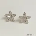 Minimalist silver flower stud earrings in polished stainless steel with mirror finish - Five-petal Flower Style (PDE2616)