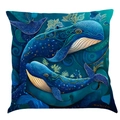 Detailed pattern of whales and golden plants on linen marine themed pillow cover - Super Soft Velvet / 45x45cm / Pattern ZB